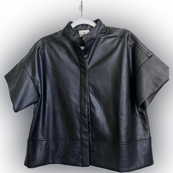 Tuckernuck Black Leather Trapunto Stitch Sofia Shirt - Size XS - Picture 7 of 9